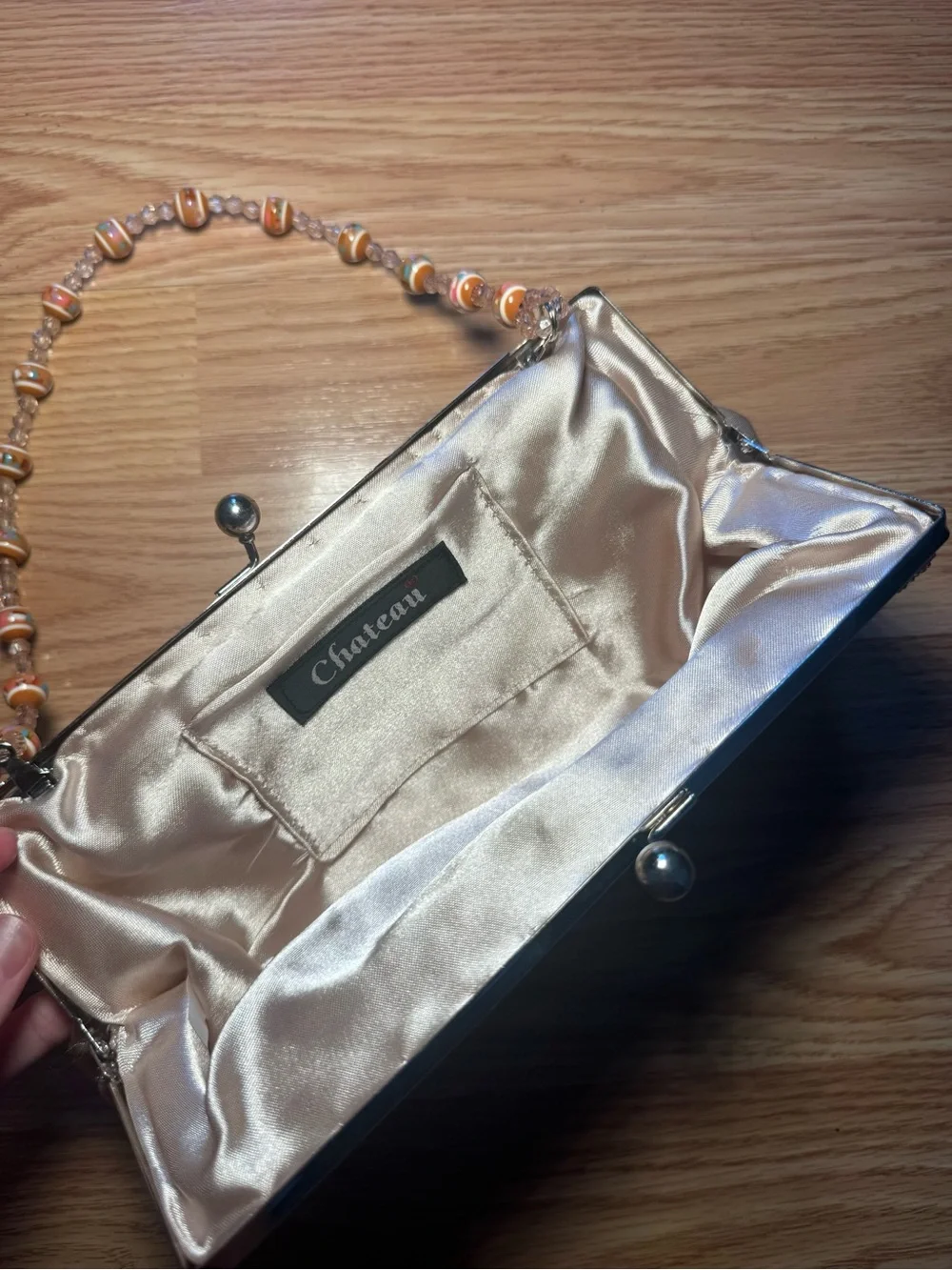 Embellished Satin Evening Clutch Bag in Ivory and Gold